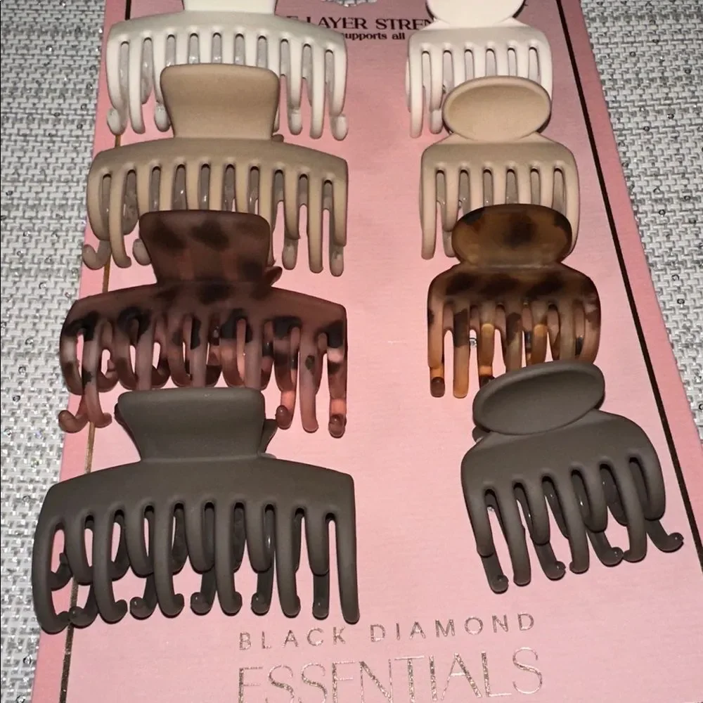 Black Diamond set of 8 rectangle matte cream brown neutral hair claw clips